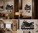 Adventure touring motorcycle silhouette metal wall key holder with 7 hooks by Metal Studio