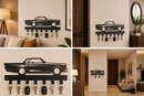 Sleek low-profile classic luxury coupe car silhouette metal wall key holder with 7 hooks by Metal Studio
