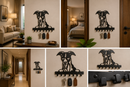 Elegant smiling Greyhound dog looking forward silhouette metal wall key holder with 7 hooks by Metal Studio