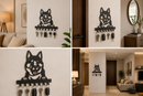Detailed happy furry Husky Akita dog head silhouette looking forward metal wall key holder with 7 hooks by Metal Studio