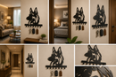 Noble proud German Shepherd dog profile with tongue out silhouette metal wall key holder with 7 hooks by Metal Studio