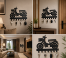 Vintage scooter moped silhouette with front basket metal wall key holder with 7 hooks by Metal Studio
