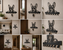 Playful Terrier dog peering over the edge silhouette metal wall key holder with 7 hooks by Metal Studio