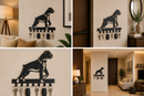 Athletic Boxer dog silhouette standing proud metal wall key holder with 7 hooks by Metal Studio