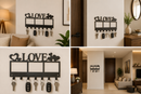 Cursive love letter design flanked by hearts with geometric photo frame slots and 7 hooks by Metal Studio