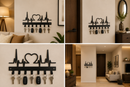 Sleek continuous line art heartbeat EKG pulse waveform forming a central heart outline metal wall key holder with 7 hooks by Metal Studio