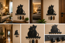 Two adorable cuddling cats nuzzling together affectionately silhouette metal wall key holder with 7 hooks by Metal Studio