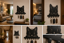 Extremely cute peeking curious kitten face looking forward with paws silhouette metal wall key holder with 7 hooks by Metal Studio