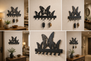 Stunning trio of artistic butterfly silhouettes sitting on the crossbar metal wall key holder with 7 hooks by Metal Studio