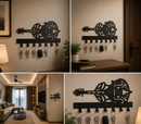Exquisitely detailed Baroque style acoustic violin cello body silhouette line art metal wall key holder with 7 hooks by Metal Studio