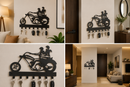 Couple riding a chopper motorcycle silhouette metal wall key holder with 7 hooks by Metal Studio