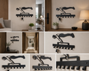 Athlete performing a full calisthenics planched position on parallettes silhouette metal wall key holder with 7 hooks by Metal Studio