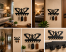 Beautiful fully symmetrical stylized monarch butterfly profile silhouette metal wall key holder with 7 hooks by Metal Studio