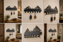 Stunning rugged multi-summit alpine mountain range outline ridge silhouette metal wall key holder with 7 hooks by Metal Studio