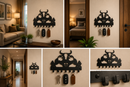 Strong flexing muscular bull bodybuilder with abs profile silhouette metal wall key holder with 7 hooks by Metal Studio