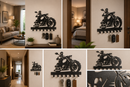 Detailed silhouette of a cruiser motorcycle rider metal wall key holder with 7 hooks by Metal Studio