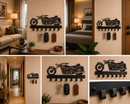 Classic bobber style motorcycle line art silhouette metal wall key holder with 7 hooks by Metal Studio