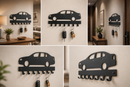 Minimalist sedan car profile silhouette metal wall key holder with 7 hooks by Metal Studio
